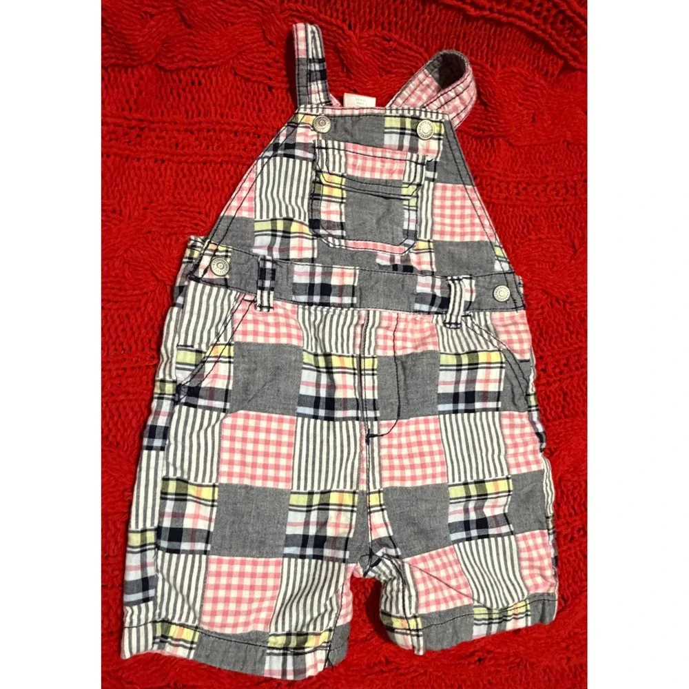 Gymboree Baby Boys Patchwork Plaid Shortall Overalls Multi Color 12-18 Months